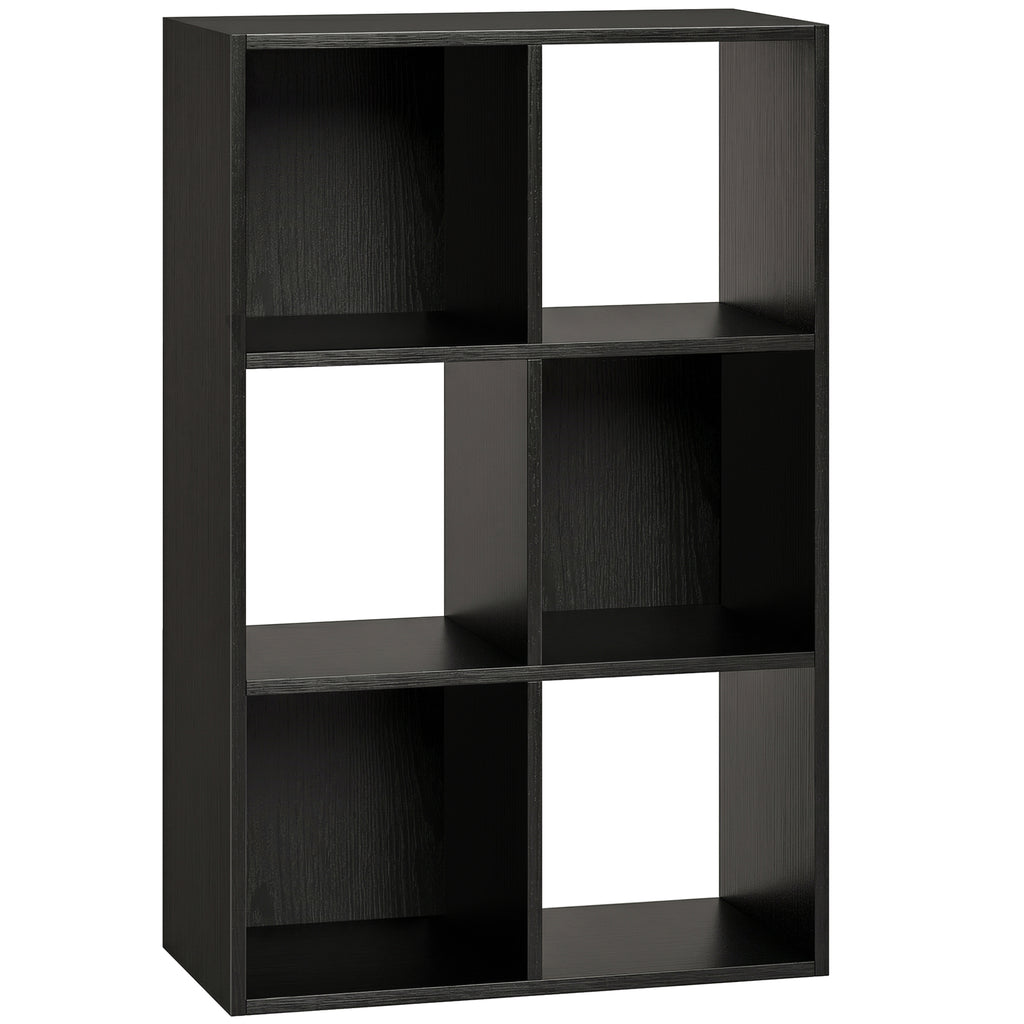 Industrial Style Storage Shelf, Bookcase, Bookshelf with 6 Compartments, for Living Room, Home Study, Black Wood Effect