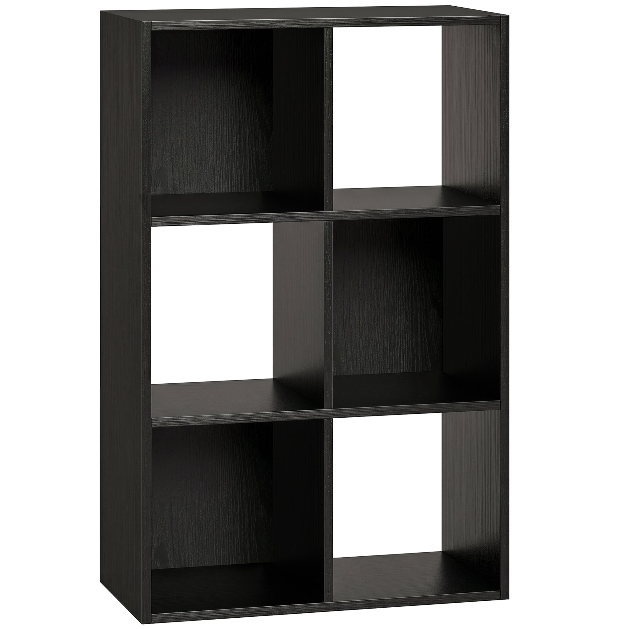 Industrial Style Storage Shelf, Bookcase, Bookshelf with 6 Compartments, for Living Room, Home Study, Black Wood Effect