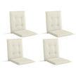 Four white one-piece seat and back cushions for garden dining chairs