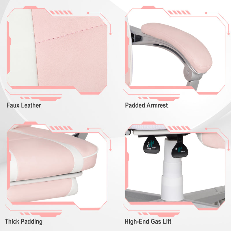 Reclining gaming chair – pink & white – image 7