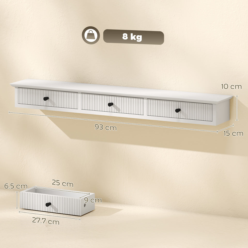 Shelf Wall-Mounted Storage Shelf Shelving Unit MDF 93 x 15 x 10 cm Entryway Kitchen Living Room, White