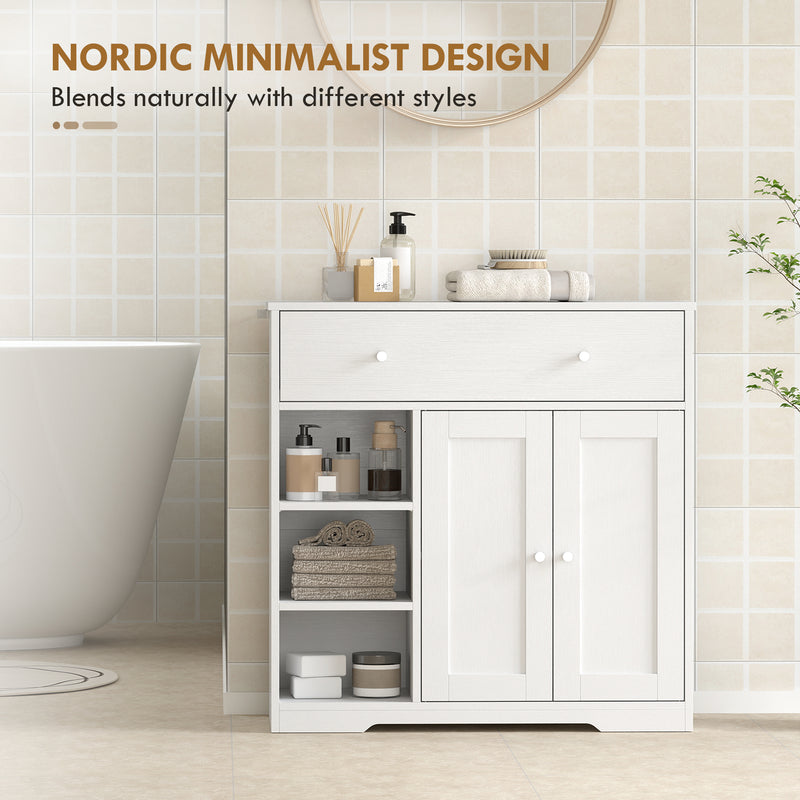 HOMCOM Bathroom Floor Cabinet, Freestanding Bathroom Cabinet with Drawer, Door, Open Shelves, White – view 6
