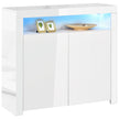 White high gloss 2-door sideboard with open shelf and glowing RGB LED light trim