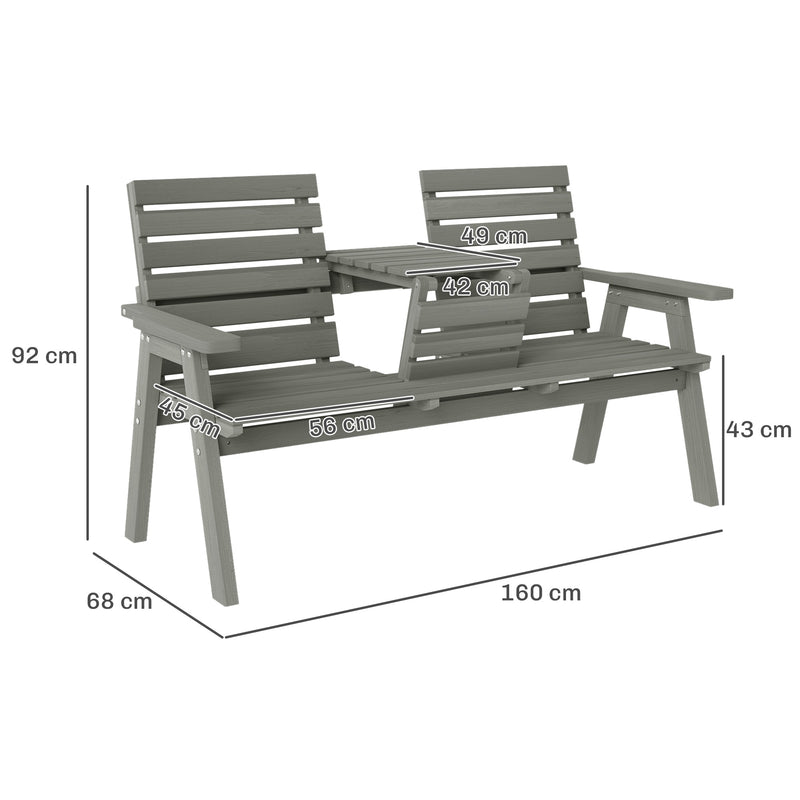 Outsunny Fir Wood Convertible 2 to 3 Seater Outdoor Garden Bench Grey – view 4