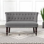 Velvet 2 Seater Sofa, Button Tufted Wingback Loveseat with Rubber Wood Legs for Living Room, Bedroom, Charcoal Grey