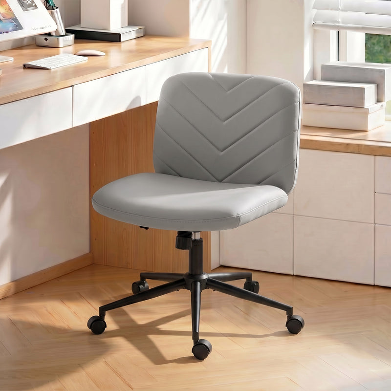 HOMCOM Home Office Desk Chair Height Adjustable Swivel Chair Cross Legged Wide Seat Swivel Wheels Grey – view 2