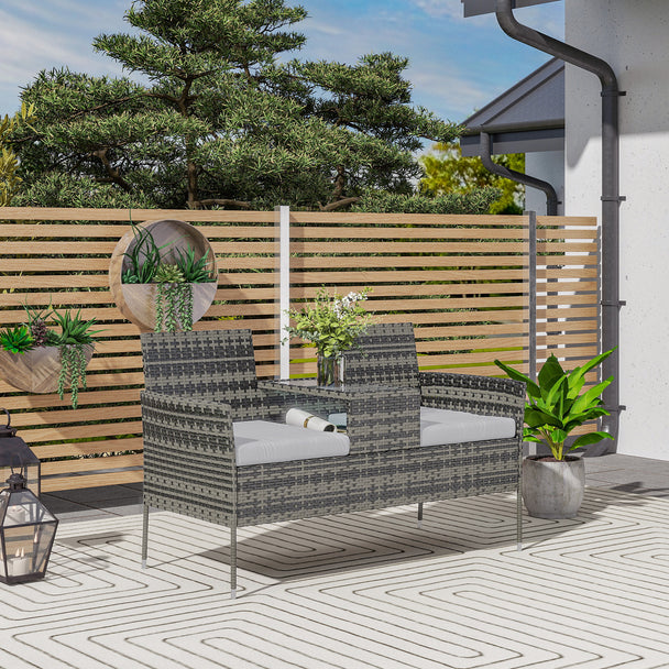 Double rattan chair with table – image 2