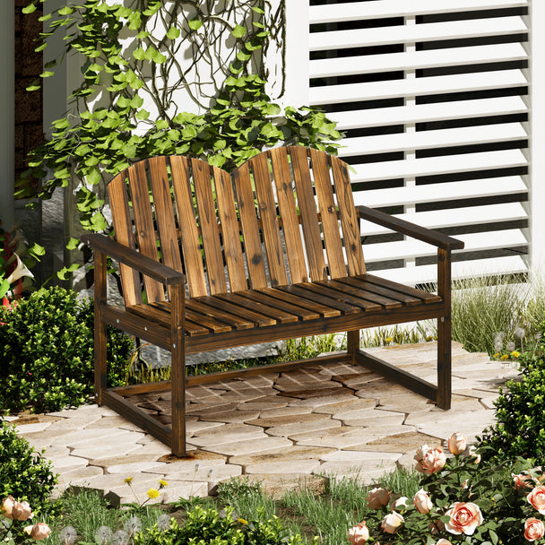 Outsunny Outdoor Wooden Garden Bench, Patio Loveseat Chair with Slatted Backrest and Smooth Armrests for Two People – view 2