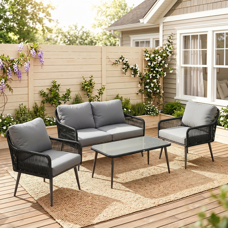 4-piece wide-seat rattan set, black – image 10