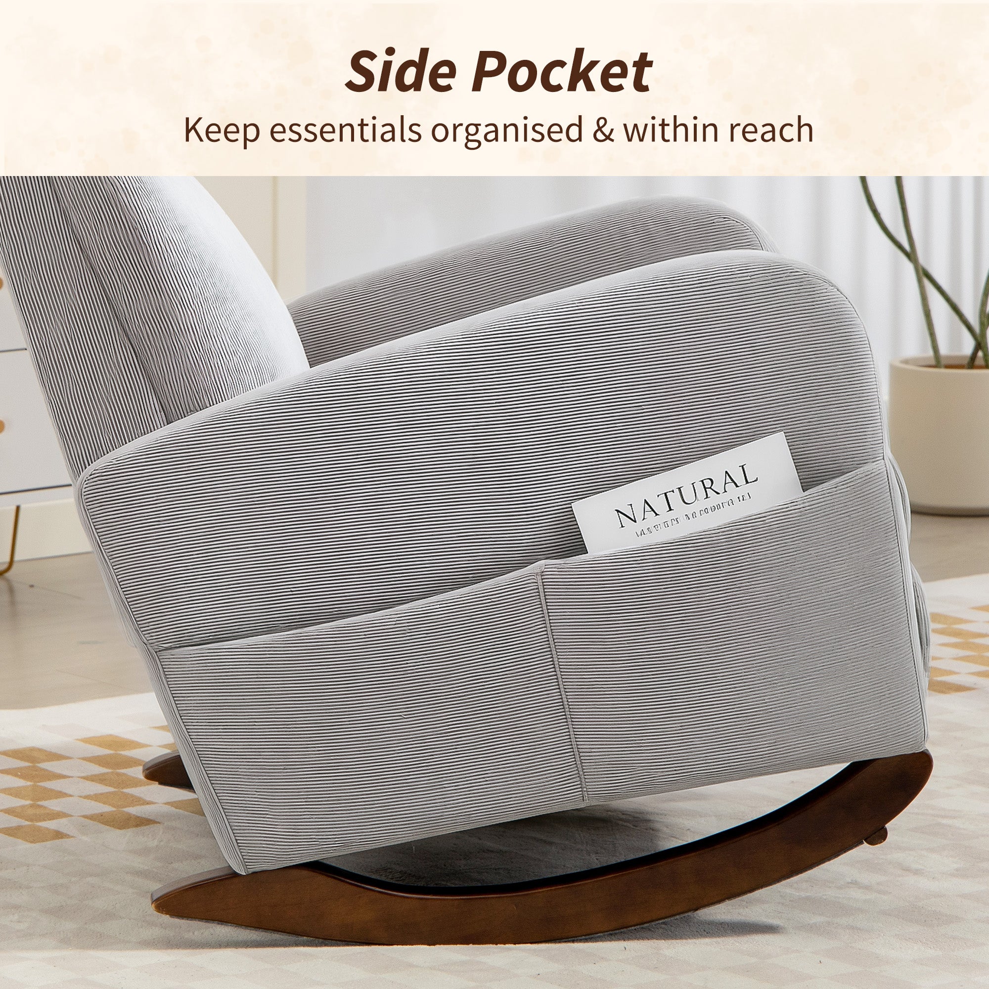 Corduroy Rocking Armchair - Grey