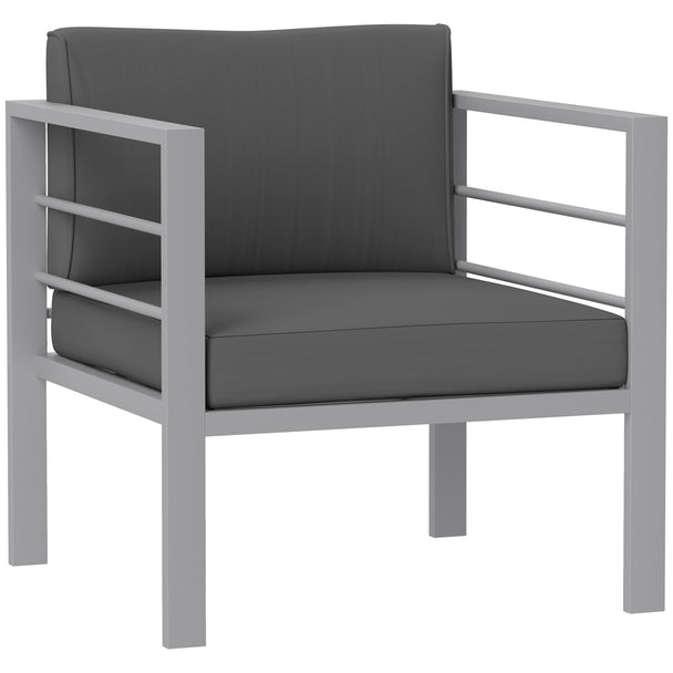 Outsunny Garden Sofa, All-Weather Garden Single Sofa with Removable Cushions, Metal Frame Outdoor Furniture for