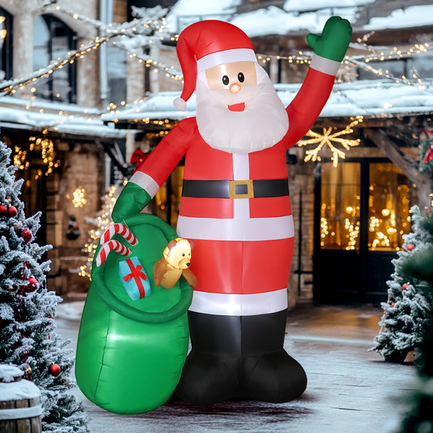 9ft Santa displayed outside a decorated home