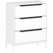 White 3-drawer fabric chest of drawers with diamond-stitched fronts and aluminium handles