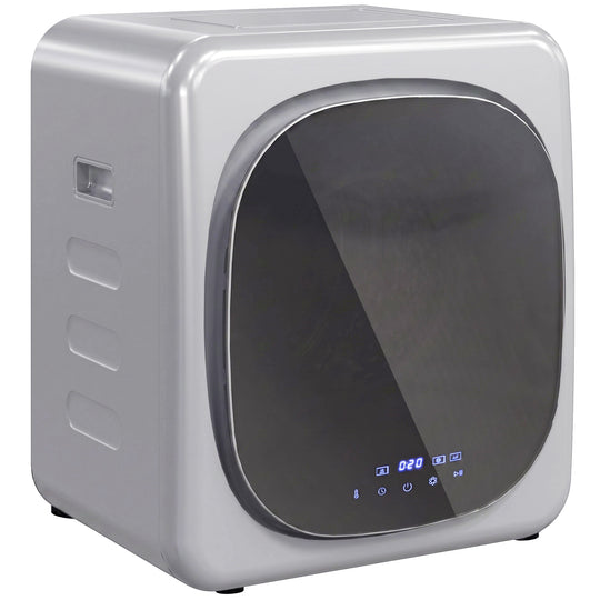 Silver-tone 2.5 kg mini vented tumble dryer with LED touchscreen and stainless steel drum