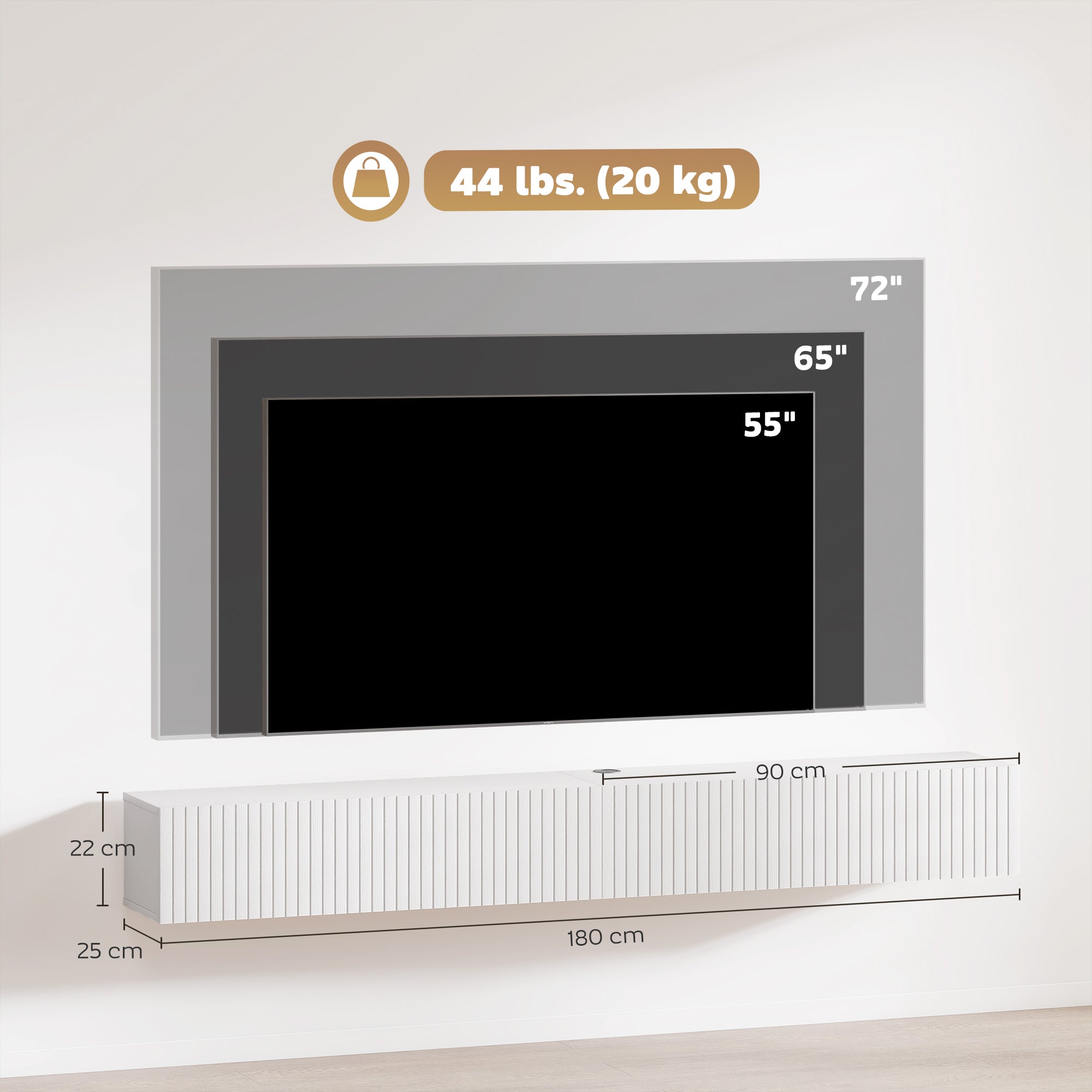 80cm Floating TV Stand, Wall Mount TV Unit with Cable Management Hole, Fits up to 72" TV, White
