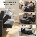 Loveseat Sofa Bed, Convertible Bed Settee with 2 Pillows, Side Pockets, Black