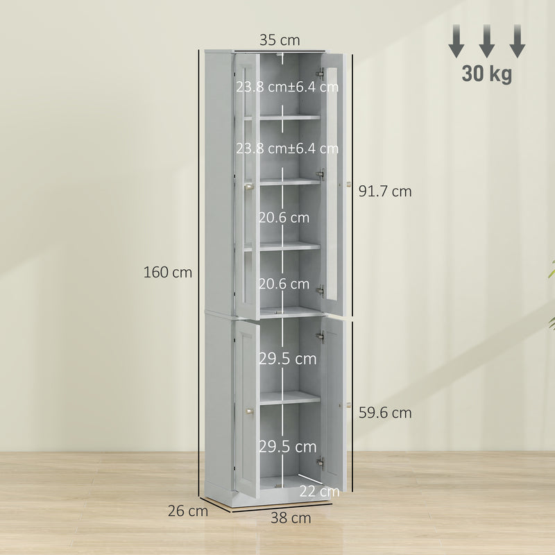 HOMCOM Tall Bathroom Storage Cabinet, 6-Tier Slim Bathroom Cabinet with Adjustable Shelf, 4 Soft-Close Doors, Dusty Blue – view 3
