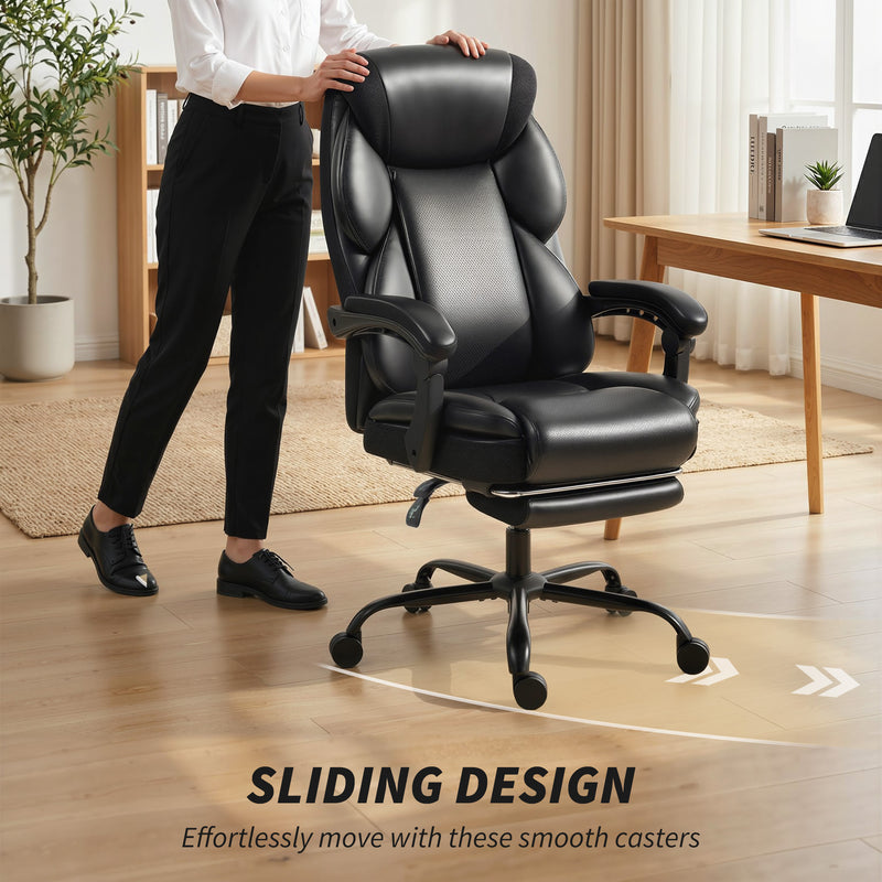 HOMCOM Adjustable Office Chair Reclining Computer Desk Chair with Footrest, Armrest, Casters, Black – view 7