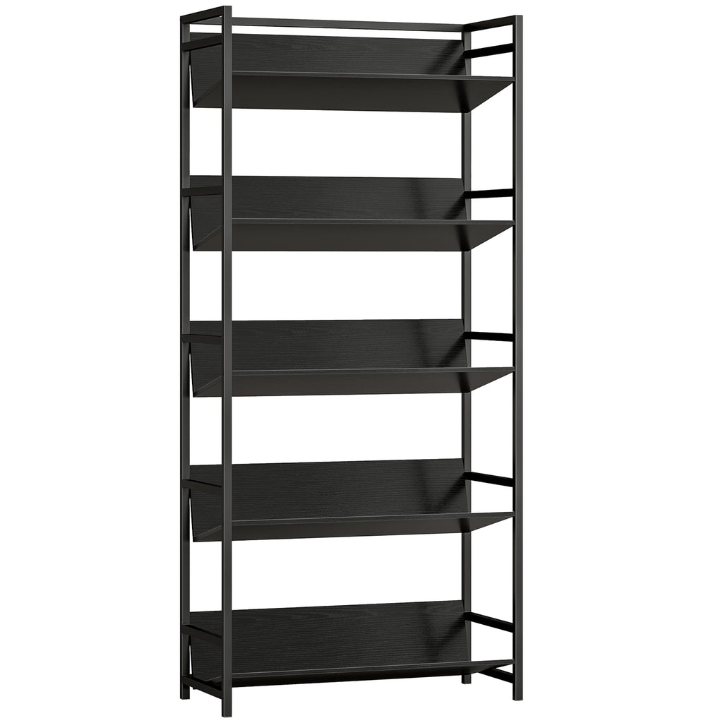 Bookshelf 5-Tier Metal Frame Bookcase Storage Shelves for Living Room Black