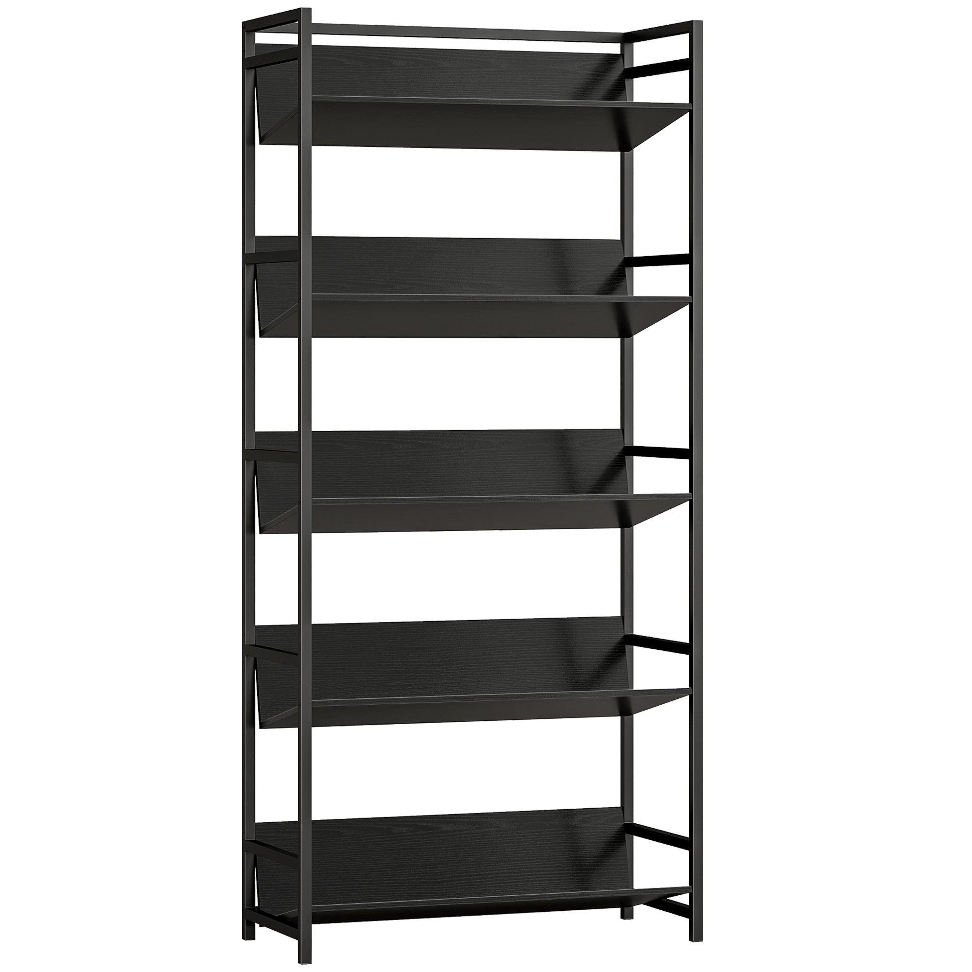 Bookshelf 5-Tier Metal Frame Bookcase Storage Shelves for Living Room Black