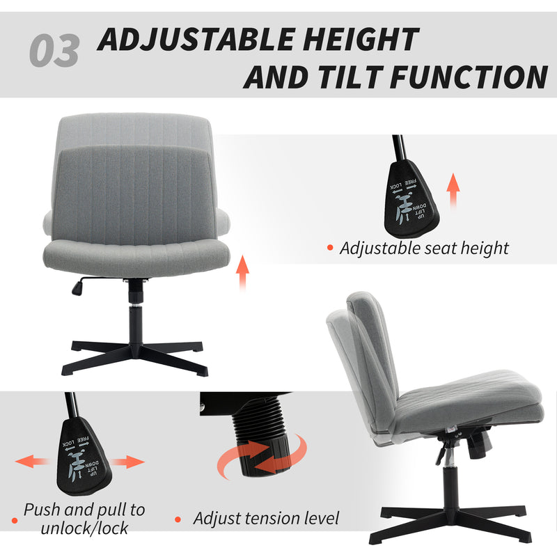 HOMCOM Armless Office Chair No Wheels, Linen Fabric Criss Cross Legged Desk Chair with Wide Seat, Thick Padding, Tilt – view 6