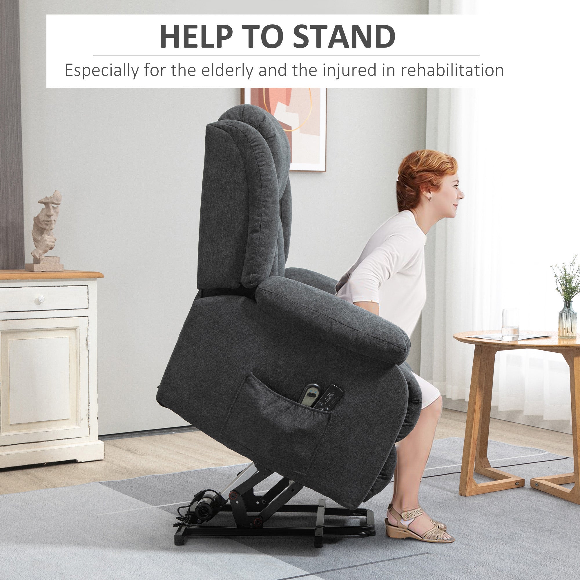 HOMCOM Power Lift Recliner Chair with Vibration Massage, Lift Chair for Elderly with Footrest, Remote, Side Pocket, Dark Grey