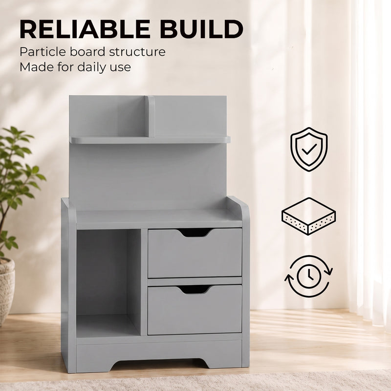 HOMCOM Bedside Table, Small Bedside Cabinet with 2 Drawers and Storage Shelves, Modern Nightstand for Bedroom, Grey – view 6