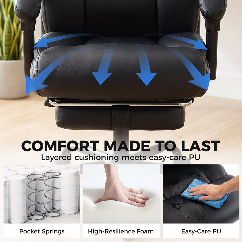 HOMCOM Executive Office Chair, 180kg Big and Tall PU Desk Chair with Linked Armrests, Pocket Spring Cushion, Adjustable – view 5