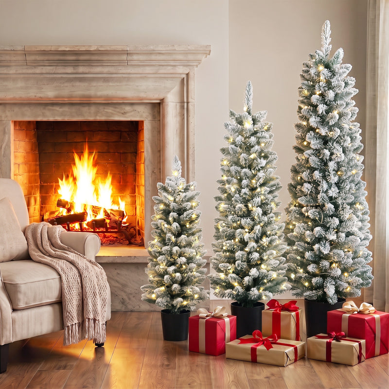 Set of 3 pre-lit snowy pencil trees, warm white – image 9
