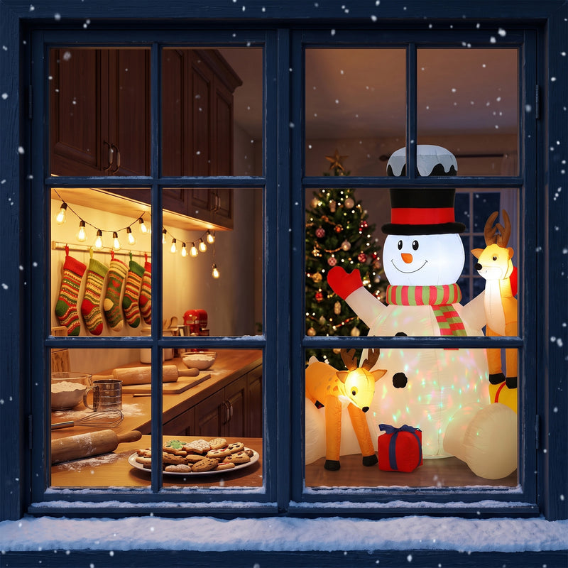 Illustrative Christmas scene with several inflatable decorations