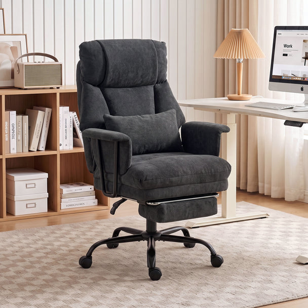 HOMCOM Office Chair, 180kg Heavy Duty Linen Computer Desk Chair with Lumbar Support, Wide Seat, Spring Cushion, Black – view 2