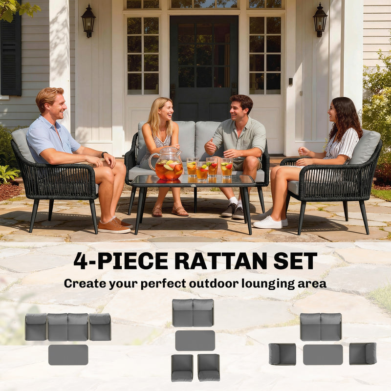 4-piece wide-seat rattan set, black – image 5