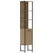 Tall 185 cm wood-effect bathroom cabinet with open shelves on black steel legs