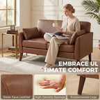 2 Seater Sofa, 132 cm Modern Small Sofa with Solid Wood Legs and 2 Pillows for Small Space, Brown