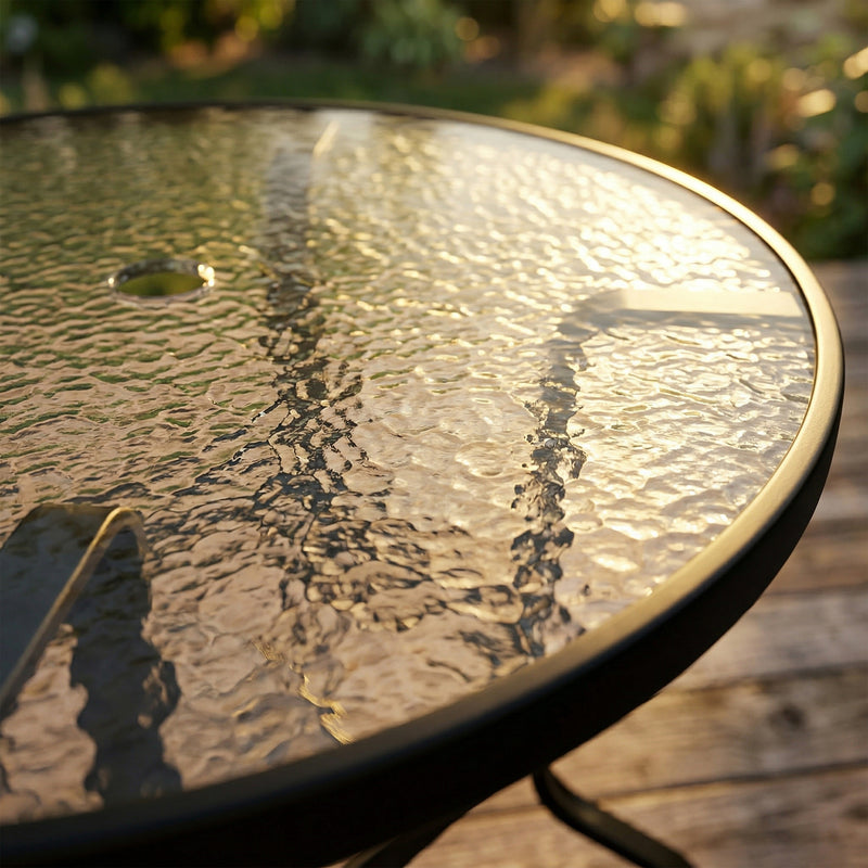 Round glass garden dining table – image 9