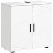 White under sink bathroom cabinet with two soft-close doors and pipe cut-out