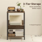 Narrow Side Table, End Table with 3-Tier Storage, V-Shaped Magazine Holder for Living Room, Bedroom, 40 x 30 x 61cm, Oak