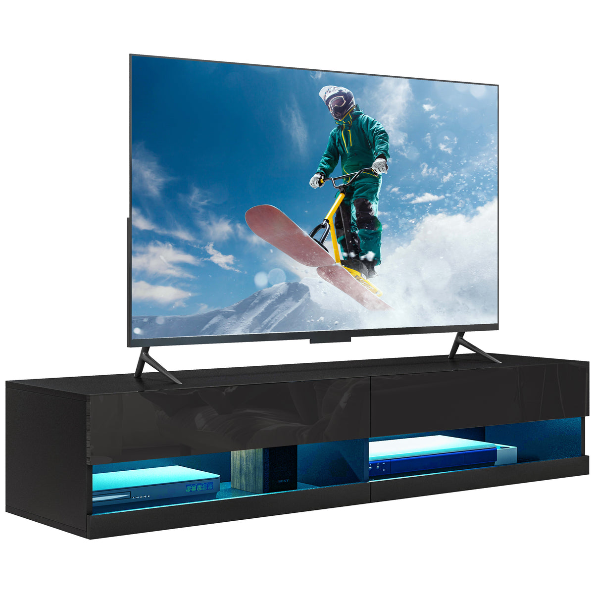 150 cm Floating TV Unit with App-Controlled LED Lights – Black