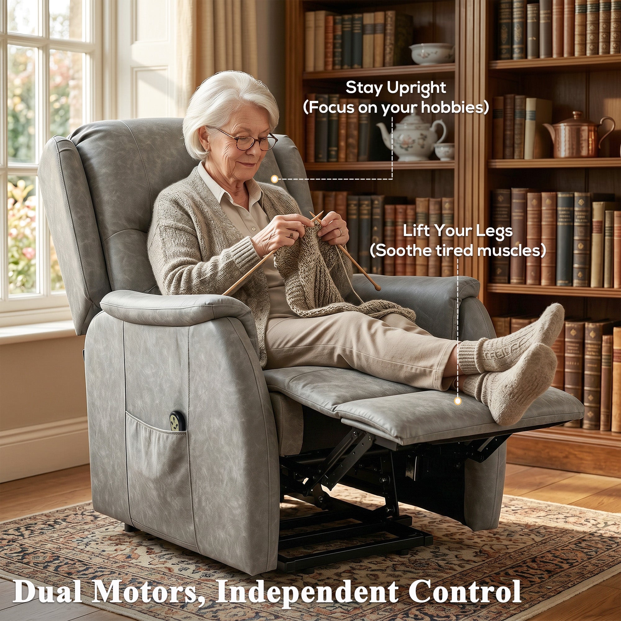 Power Lift Recliner Chair, Dual Motor Electric Lift Chair for Elderly with Remote Control, Grey