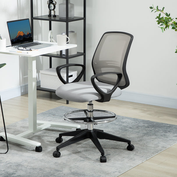 Vinsetto 100-120cm Draughtsman Office Chair, with Footrest - Light Grey – view 2