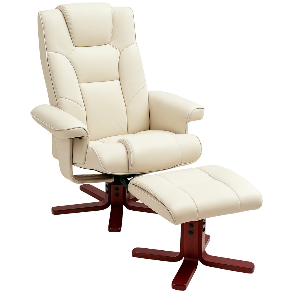 Faux Leather Manual Recliner and Footstool Set - Cream White