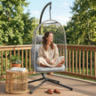 Outsunny Hanging Egg Chair, Indoor Outdoor Hammock Swing Chair with Stand, Safety Strap, Foldable Basket, Light Grey – view 8