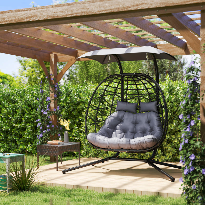 Double rattan egg chair with canopy – image 10