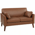 2 Seater Sofa, 132 cm Modern Small Sofa with Solid Wood Legs and 2 Pillows for Small Space, Brown