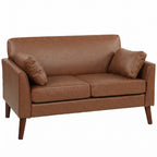2 Seater Sofa, 132 cm Modern Small Sofa with Solid Wood Legs and 2 Pillows for Small Space, Brown
