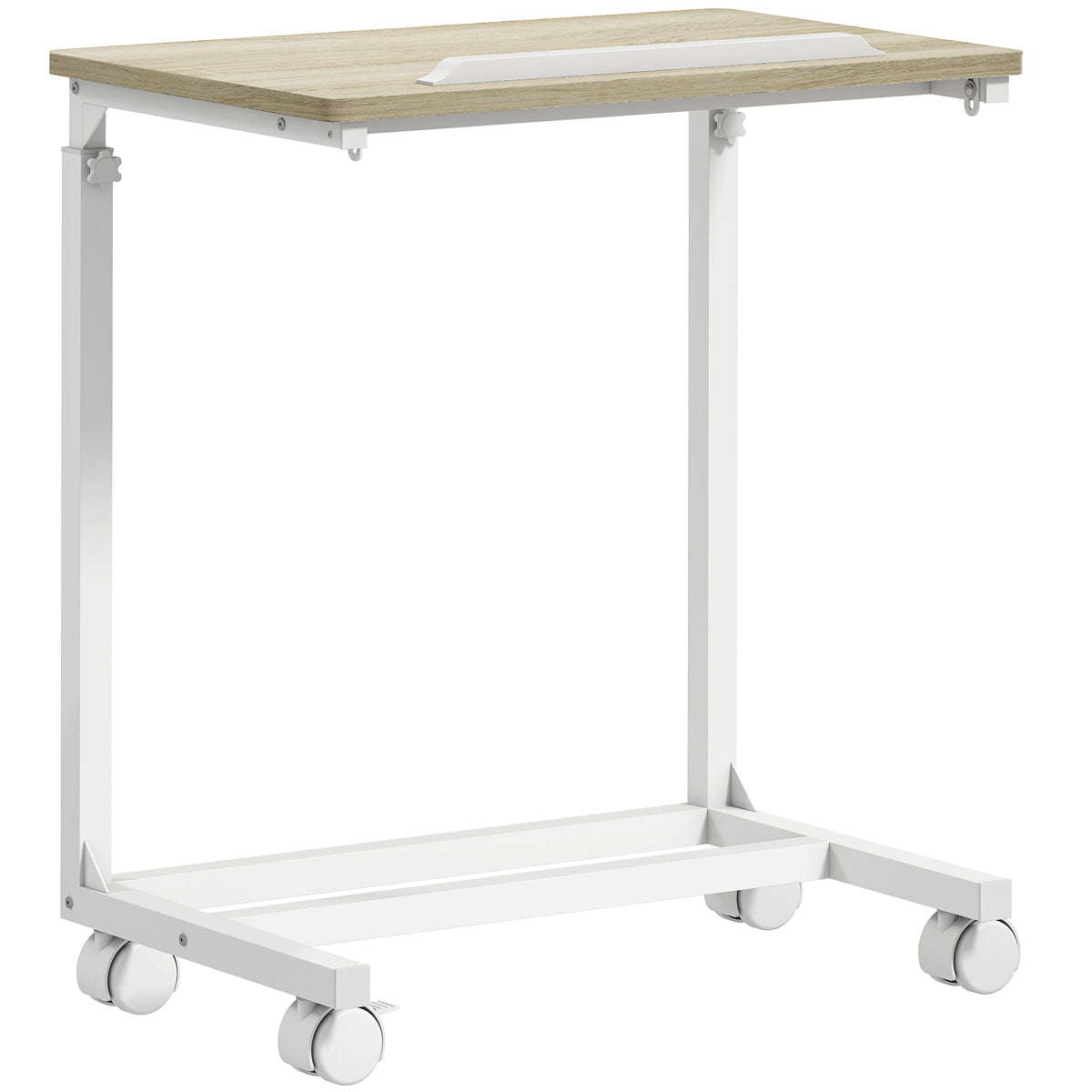 Height-Adjustable Mobile Overbed Table with Tilt Top – Oak & White