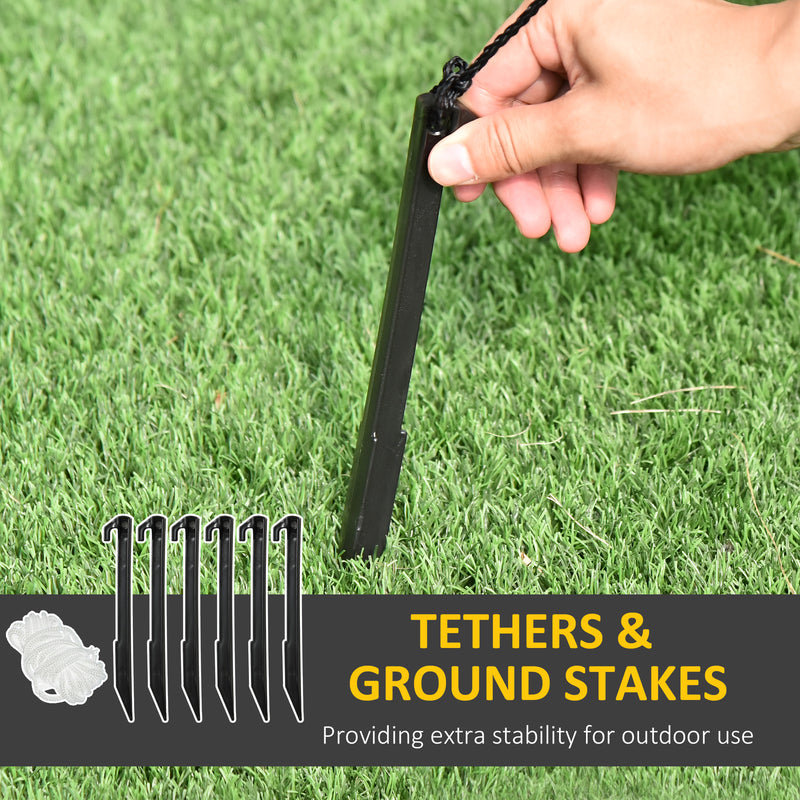 Ground stakes and tether ropes for securing the inflatable