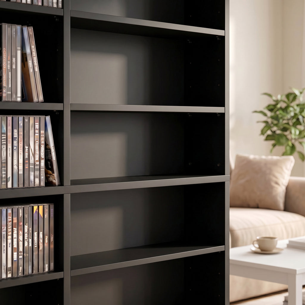 1032 CD/594 DVD Storage Unit, Blu-ray Media Storage Shelf with 24 Compartments and 18 Adjustable Shelves, Black