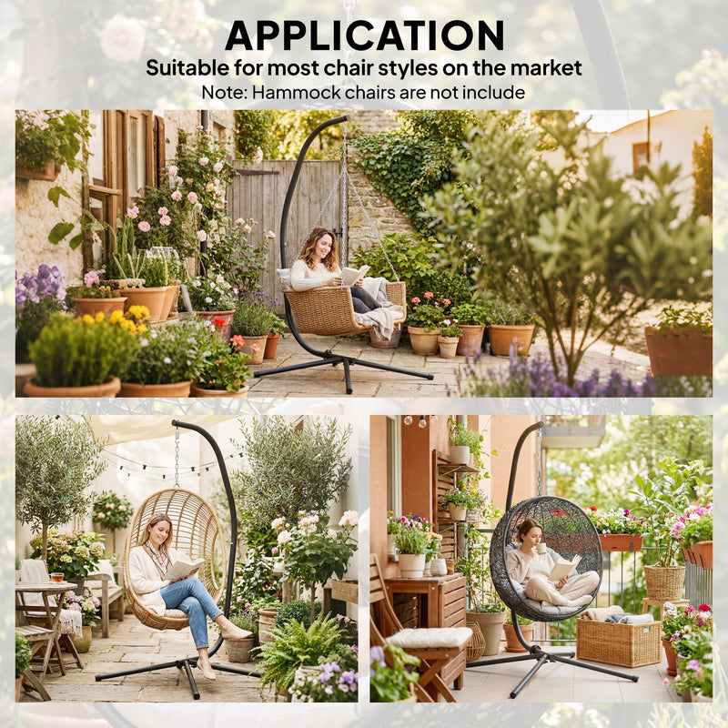 Outsunny Hanging Egg Chair Stand Only, Hammock Chair C-Stand with Hanging Chain, Black – view 6