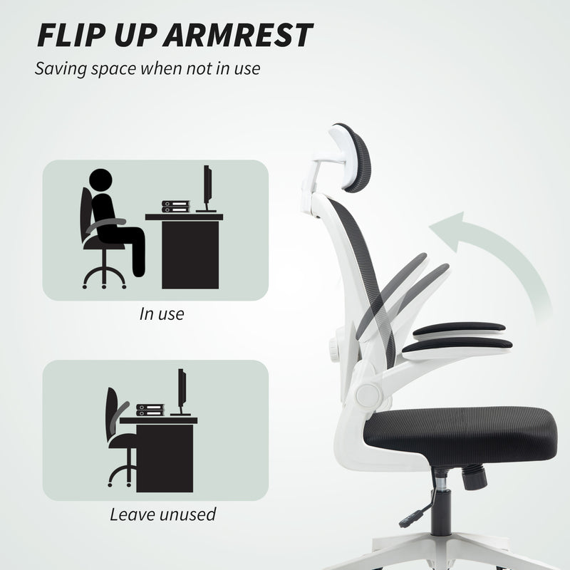 HOMCOM Executive Office Chair, Ergonomic Mesh High Back Desk Chair with Flip-up Armrest, Rotatable Headrest, Adjustable – view 7